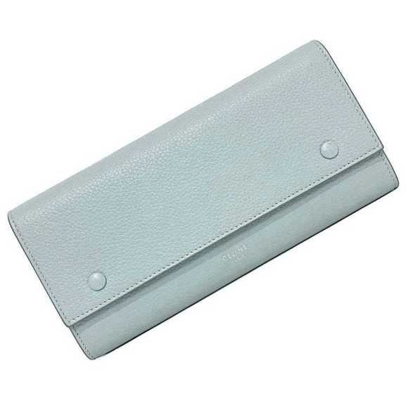 CELINE Bifold Long Wallet Large Flap Multi-Function Light Blue 101673AU8 05FR Le - Picture 1 of 10